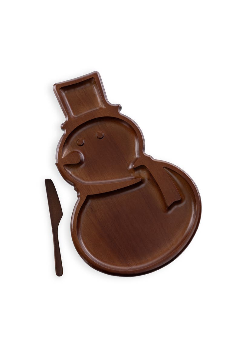 Reversible Snowman Sectioned Serving Tray with Knife, Alternate, color, Stained Parawood