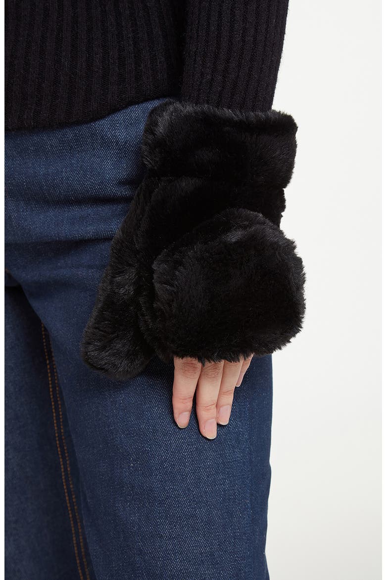 Coco Faux Fur Mittens, Alternate, color, NOIR
