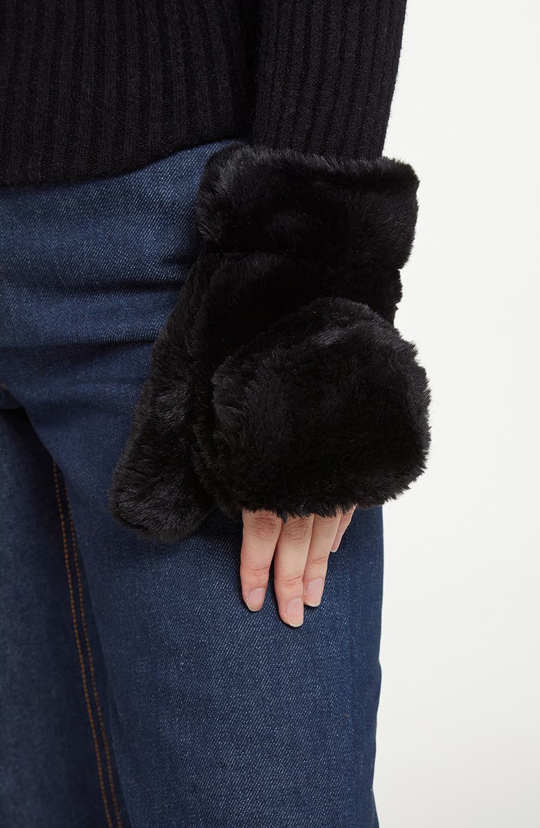 Apparis Coco Faux Fur Mittens, Alternate, color, Noir