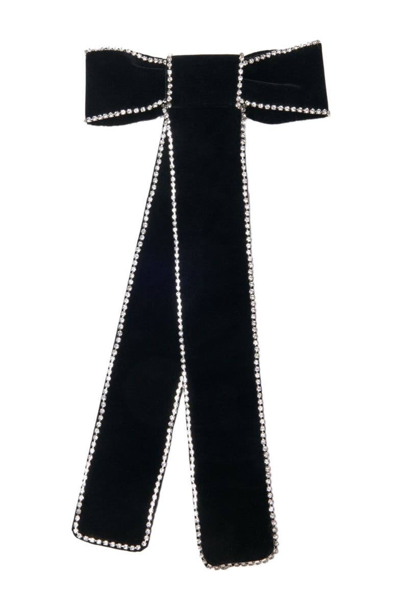 maje Rhinestone velvet bow barrette, Main, color, Black