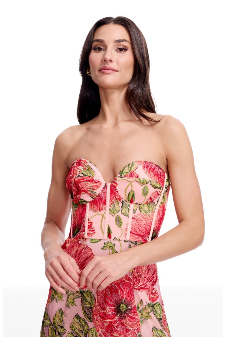 Carina Floral Embroidered Strapless Cocktail Dress, Alternate, color, PEACH MULTI