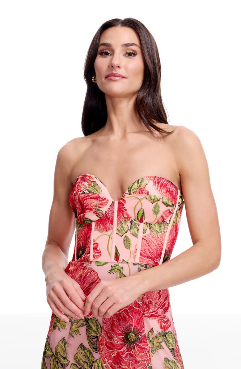 Dress the Population Carina Floral Embroidered Strapless Cocktail Dress, Alternate, color, Peach Multi