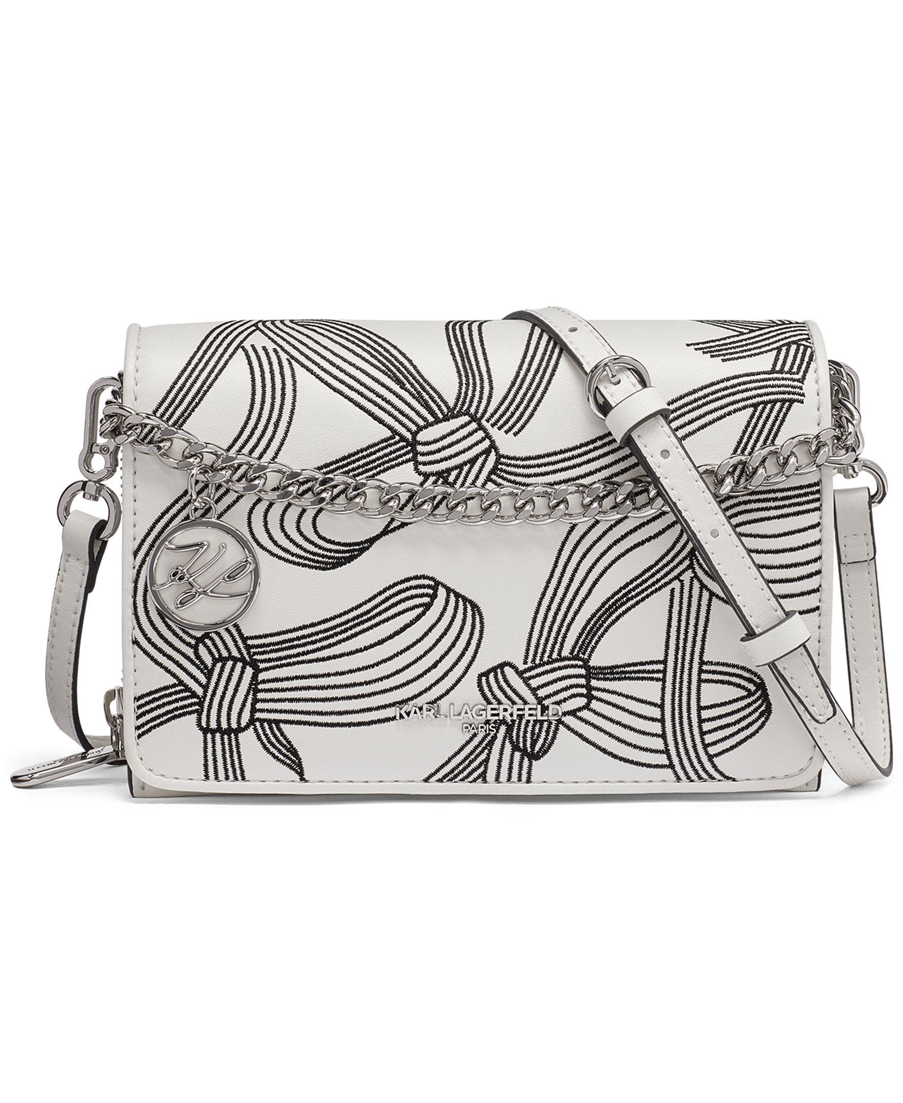 KARL LAGERFELD PARIS Lourdes Crossbody, Main, color, White/Black Print
