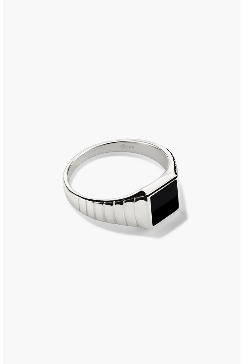 Black Onyx Square Signet Ring, Main, color, Sterling Silver