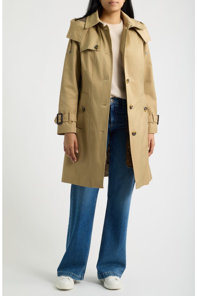 Single Breasted Trench Coat with Removable Hood, Alternate, color, BRITISH KHAKI