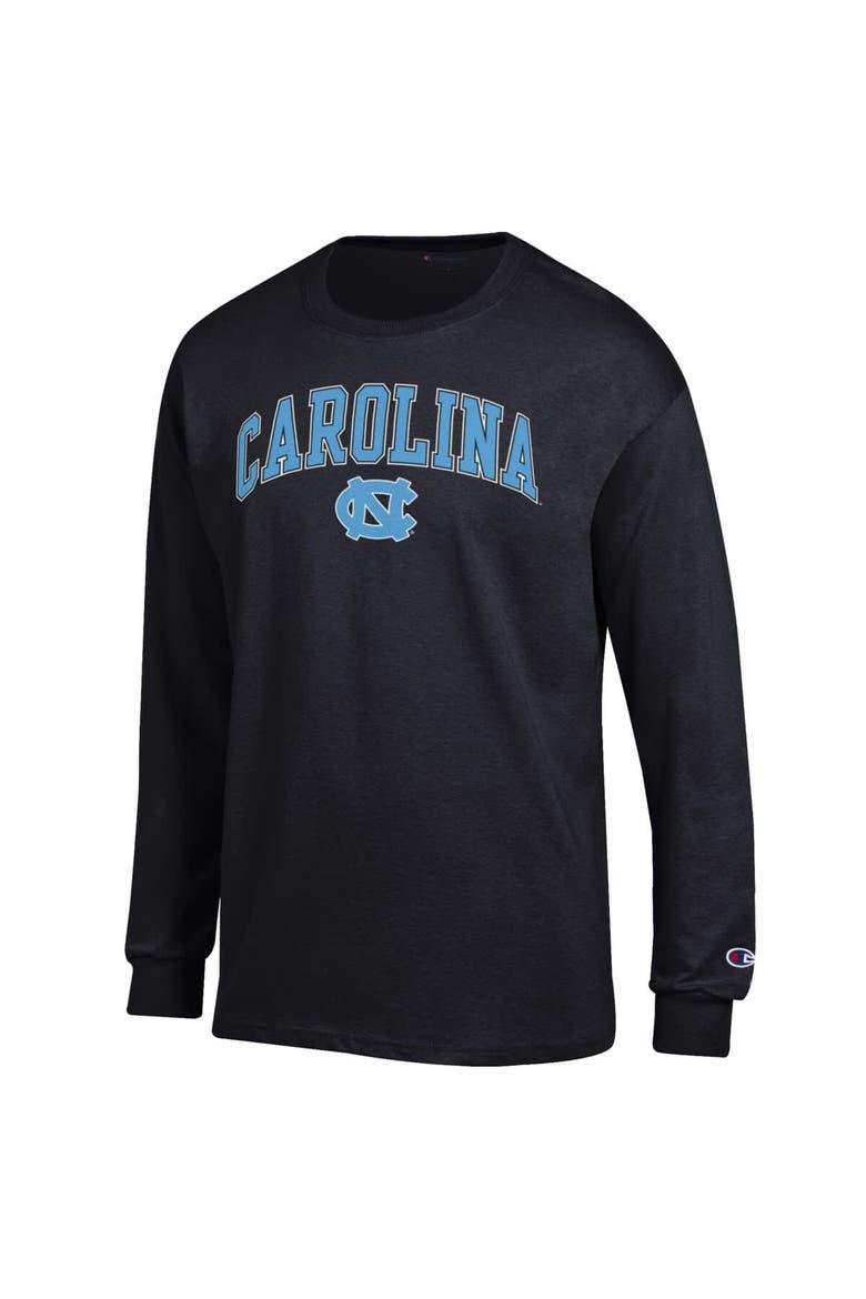 Men's Champion  Black North Carolina Tar Heels Arch Over Logo Long Sleeve T-Shirt, Alternate, color, Black
