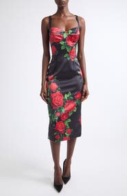 Dolce&Gabbana Floral Silk Satin Midi Dress