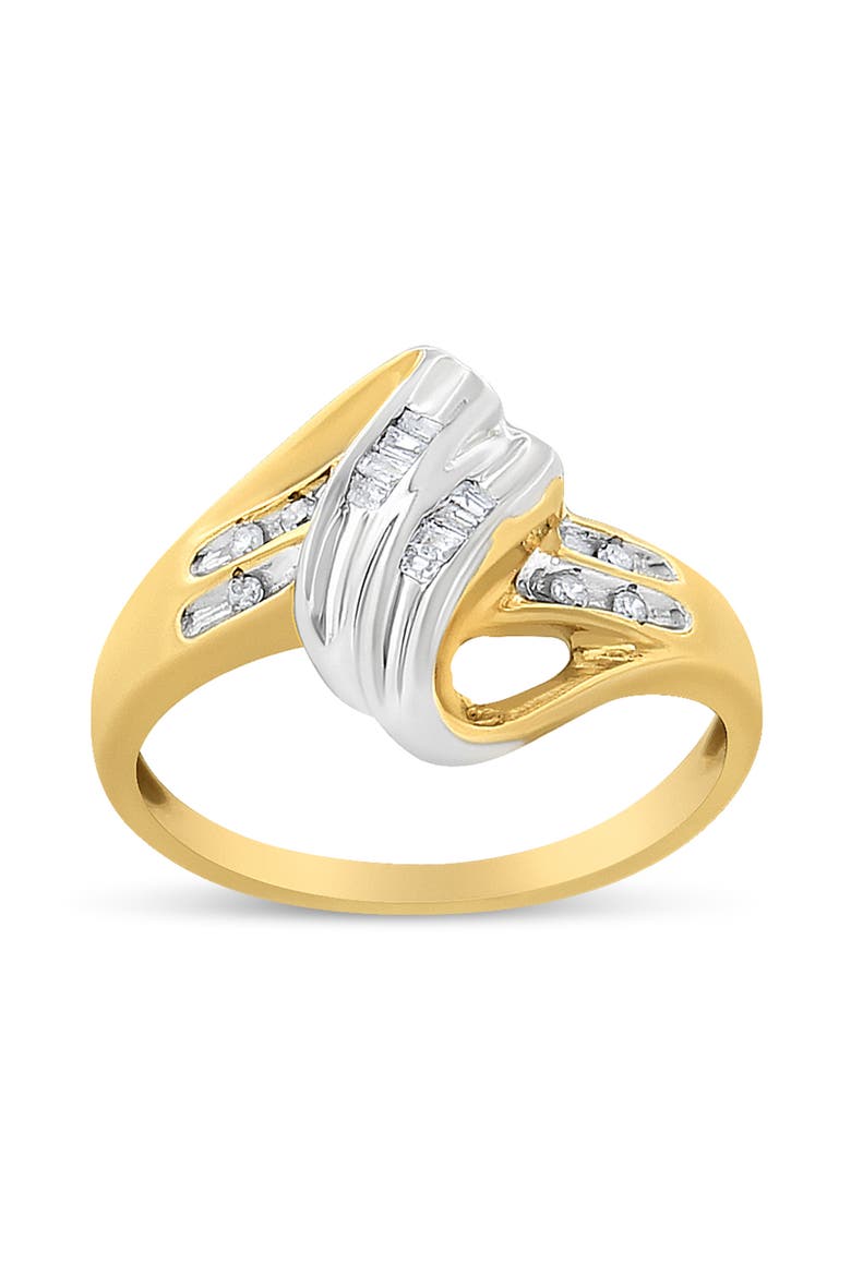10K Gold 1.00 Cttw Round And Baguette Diamond Accent Bypass Ring, Main, color, Yellow