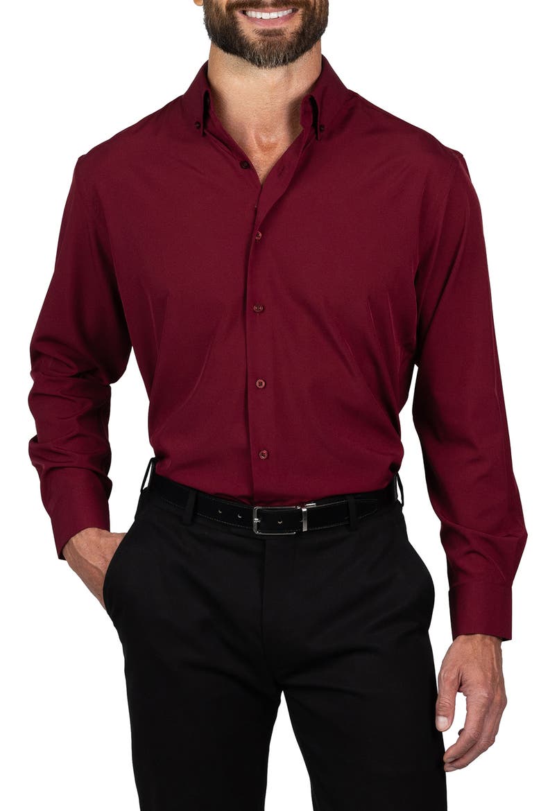 Trim Fit Solid Dress Shirt, Main, color, BURGUNDY