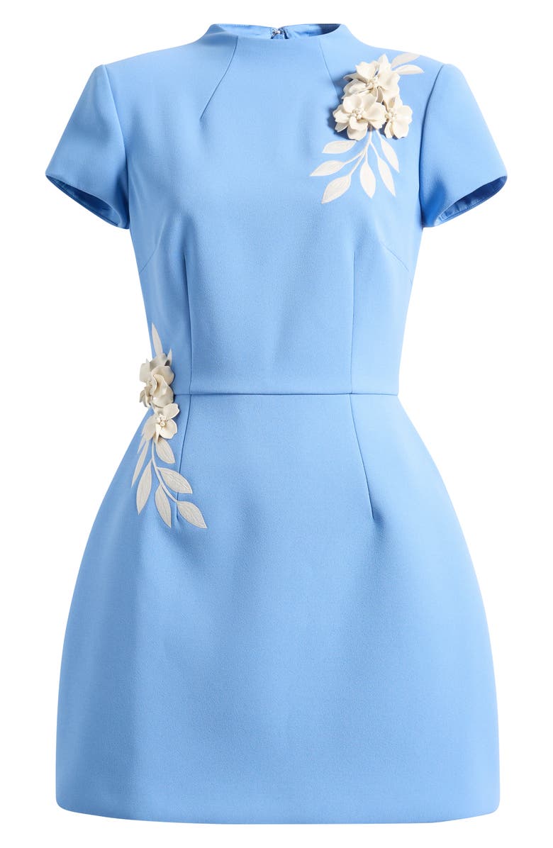 NADINE MERABI Natalia Floral Appliqué Crepe Cocktail Minidress, Alternate, color, Blue