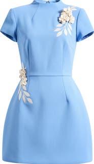 NADINE MERABI Natalia Floral Appliqué Crepe Cocktail Minidress