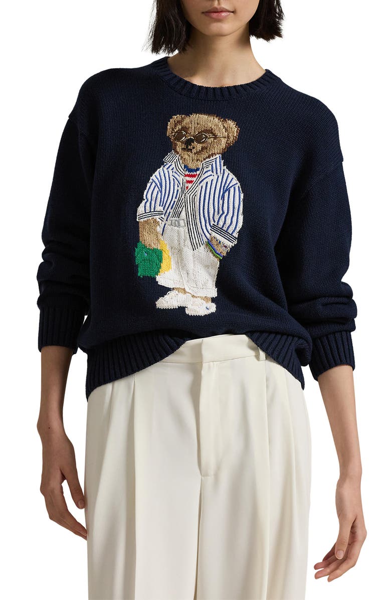 Polo Ralph Lauren Polo Bear Intarsia Cotton Crewneck Sweater, Main, color, 