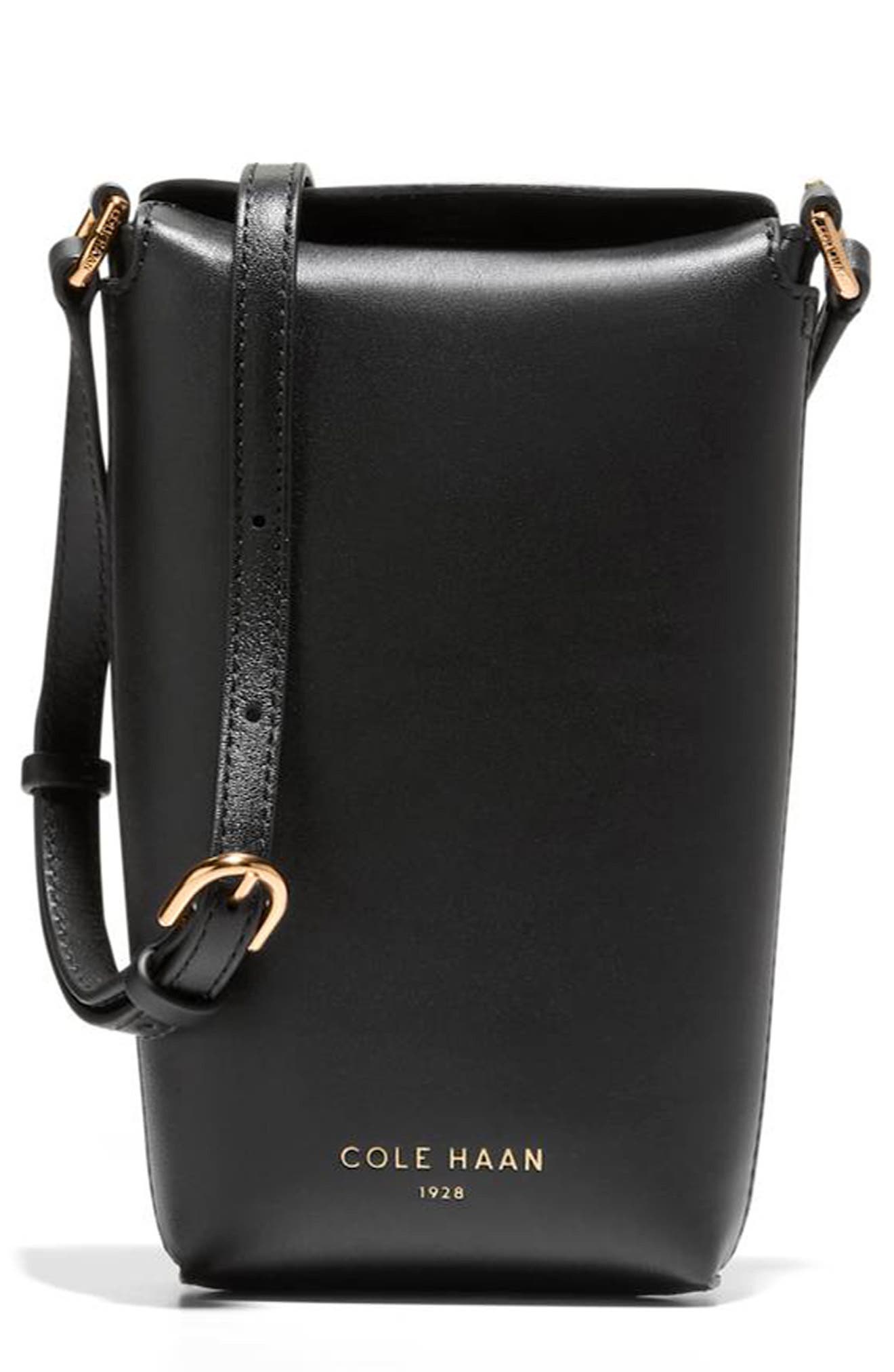 Cole Haan Clarisse Leather Phone Crossbody Bag, Main, color, Black