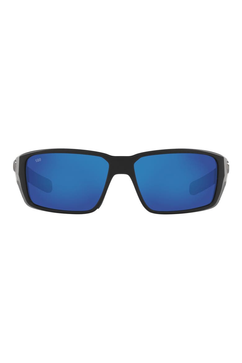 60mm Polarized Rectangular Sunglasses, Main, color, MATTE BLACK/ BLUE MIRRORED