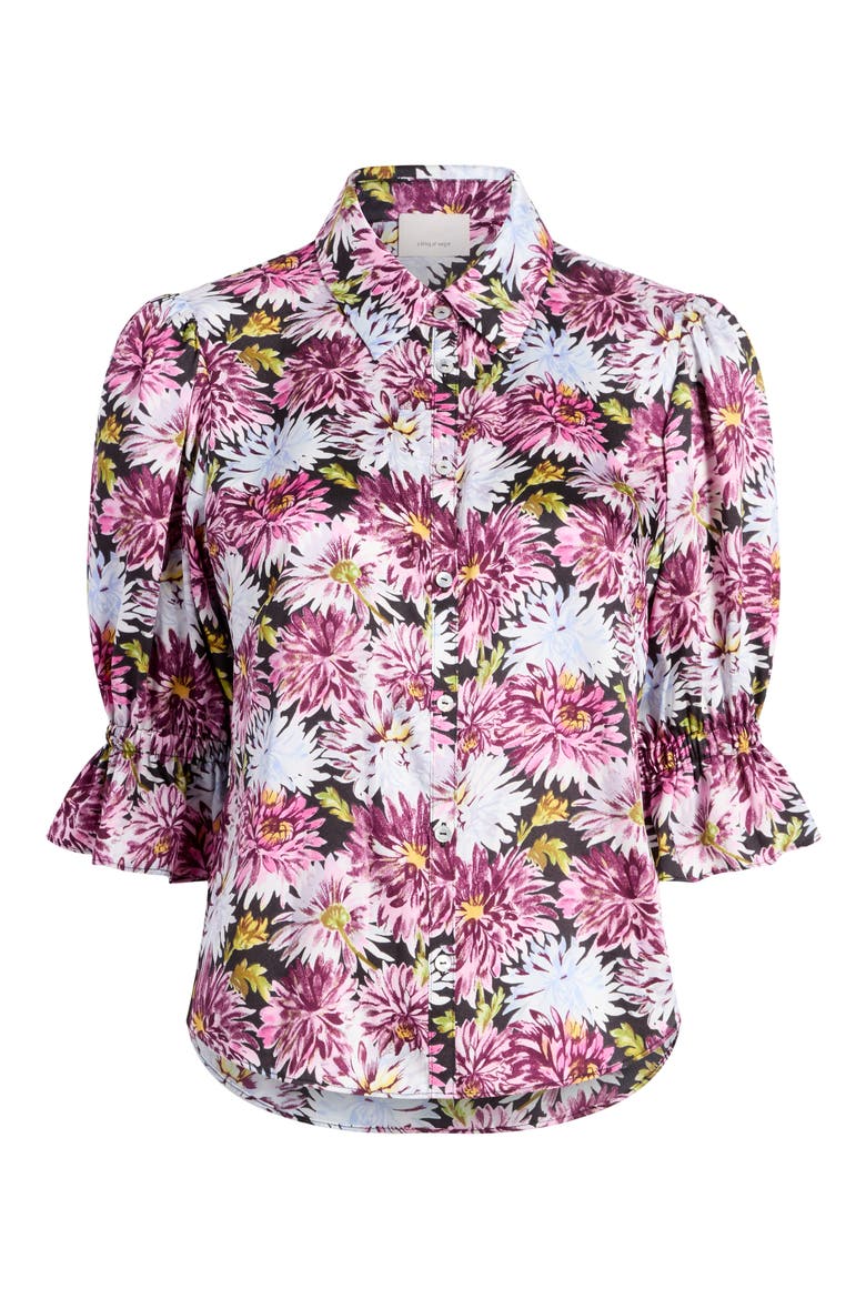 Fiona Dahlia Print Button-Up Shirt, Alternate, color, LAVENDER CRYSTAL MULTI