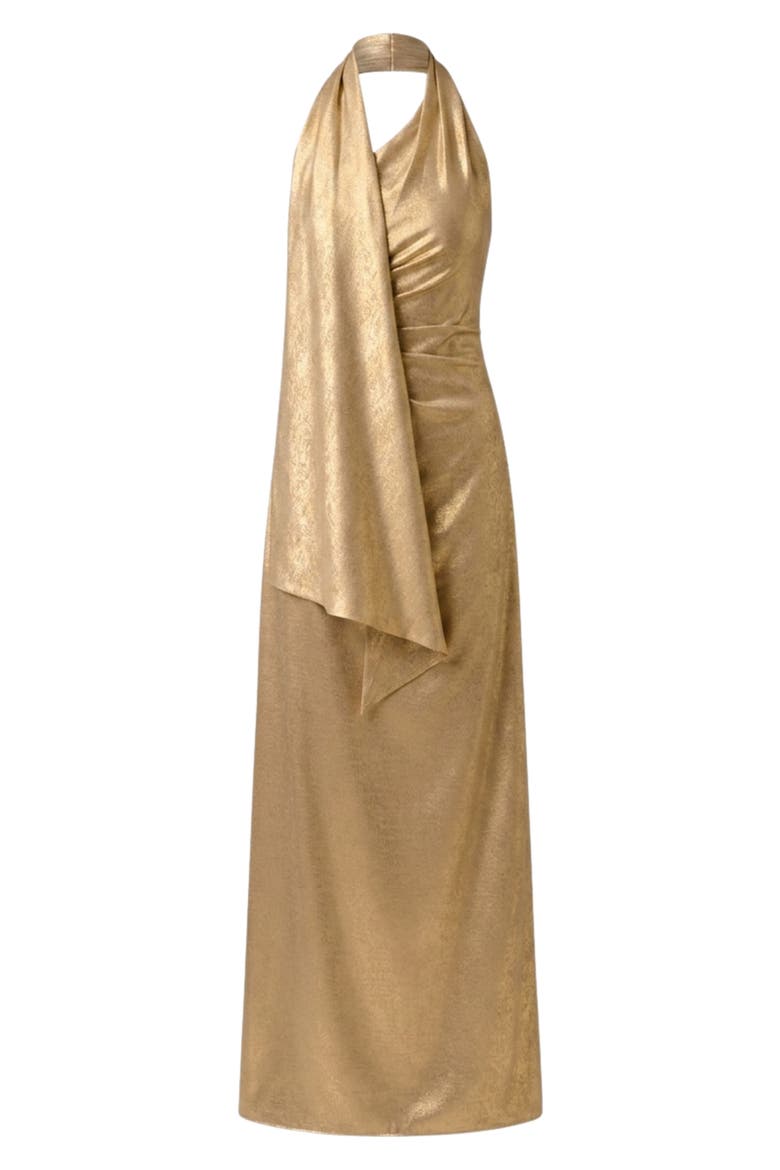 Foiled Chiffon Maxi Gown, Alternate, color, LIGHT GOLD