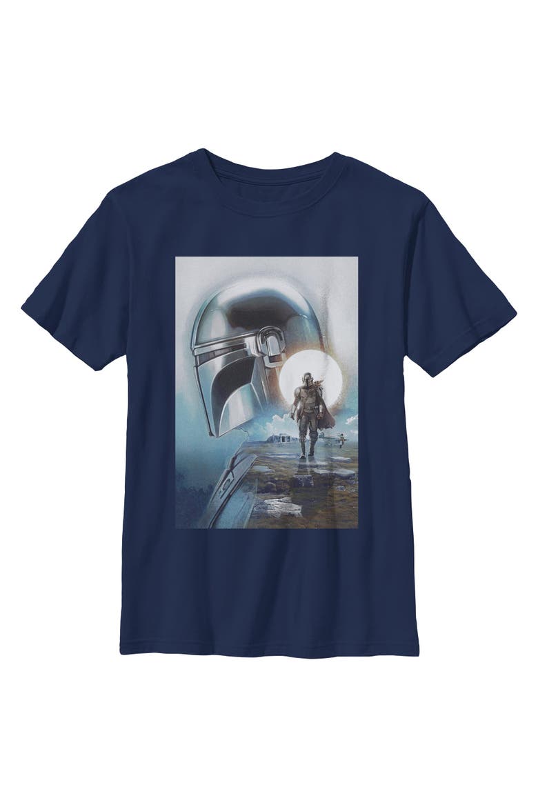 Boy's Star Wars The Mandalorian and Grogu Din Djarin and The Child Poster  Graphic T-Shirt, Main, color, Navy Blue