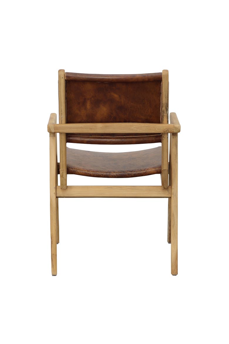 Odin Teak Wood & Genuine Leather Dining Chair, Alternate, color, Natural