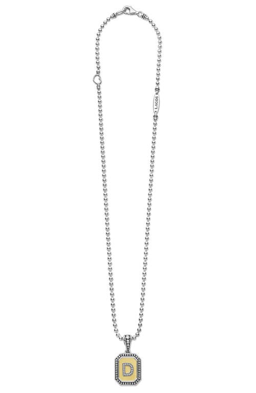 Lagos Signature Caviar Diamond Initial Pendant Necklace In Two-tone D