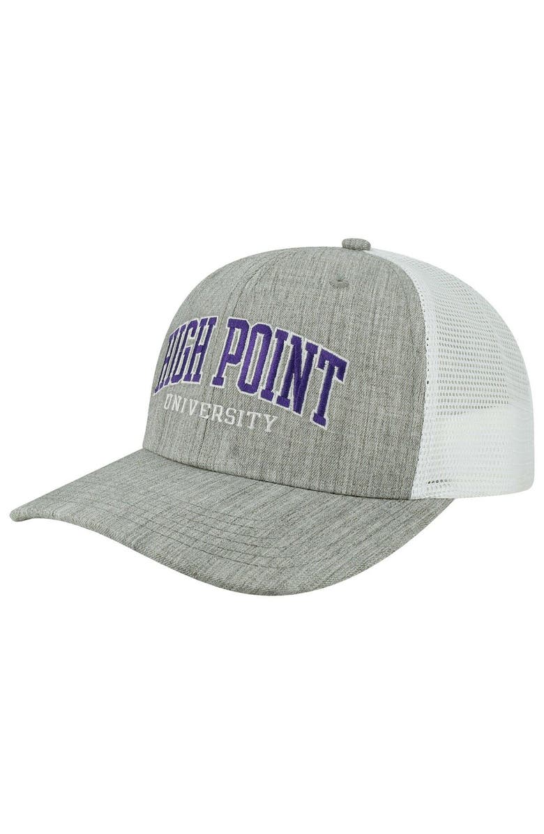 LEGACY ATHLETIC Men's Heather Gray/White High Point Panthers Arch Trucker Snapback Hat, Main, color, 
