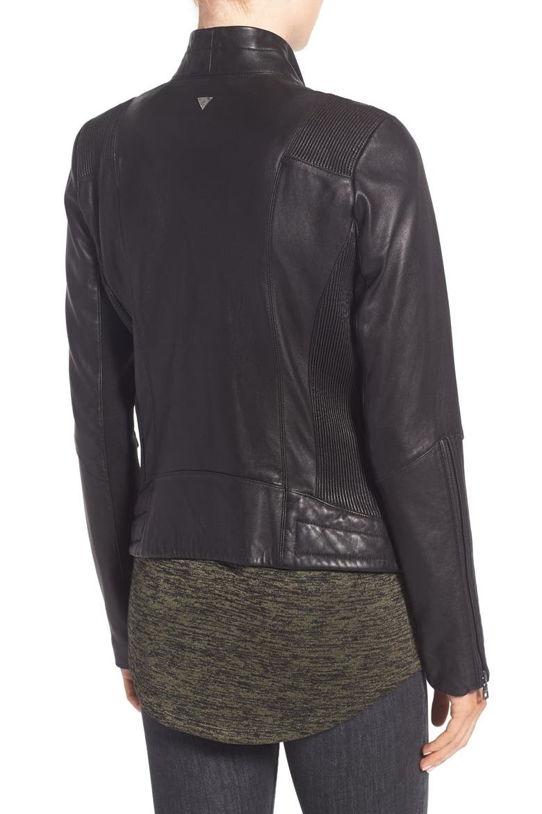 Pintucked Leather Jacket, Alternate, color, BLACK