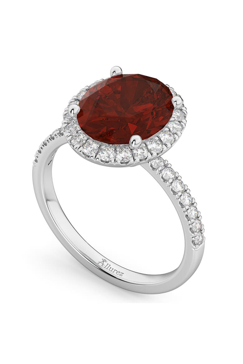 Oval Cut Halo Garnet & Diamond Engagement Ring 14K, Alternate, color, 3.31ct/White Gold