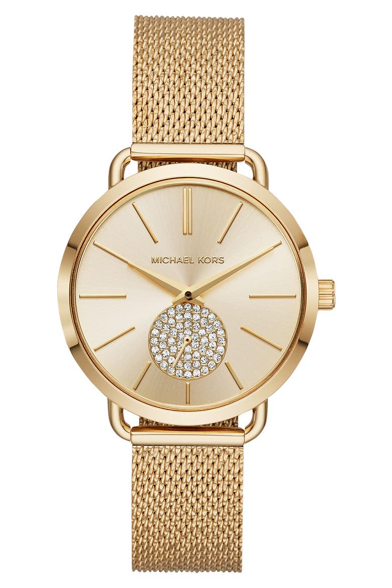 Portia Mesh Strap Watch, 37mm, Main, color, GOLD
