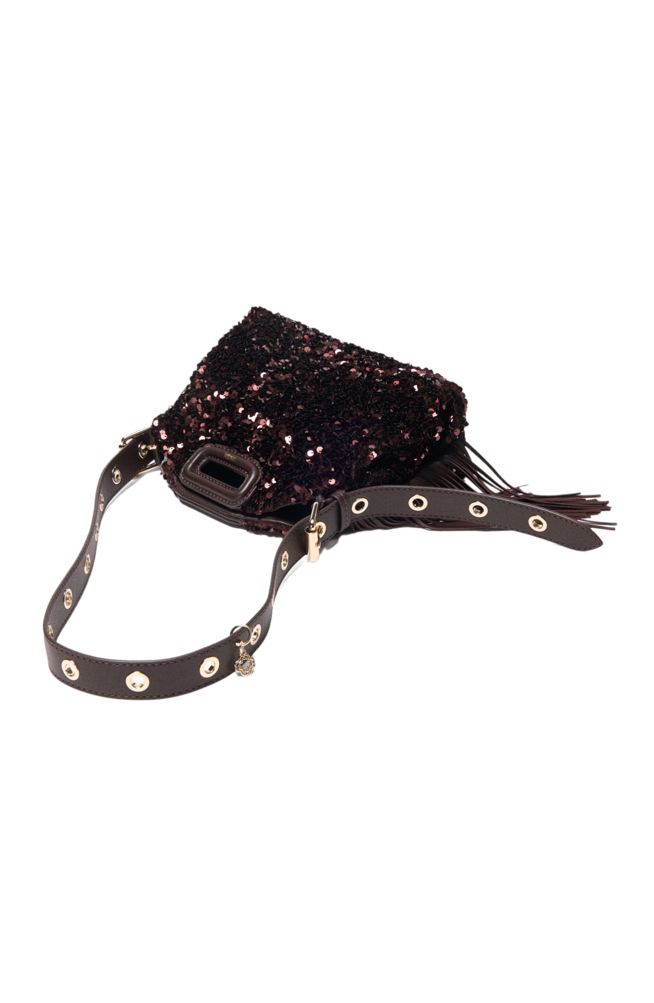 maje Miss M mini sequinned bag, Alternate, color, Brown