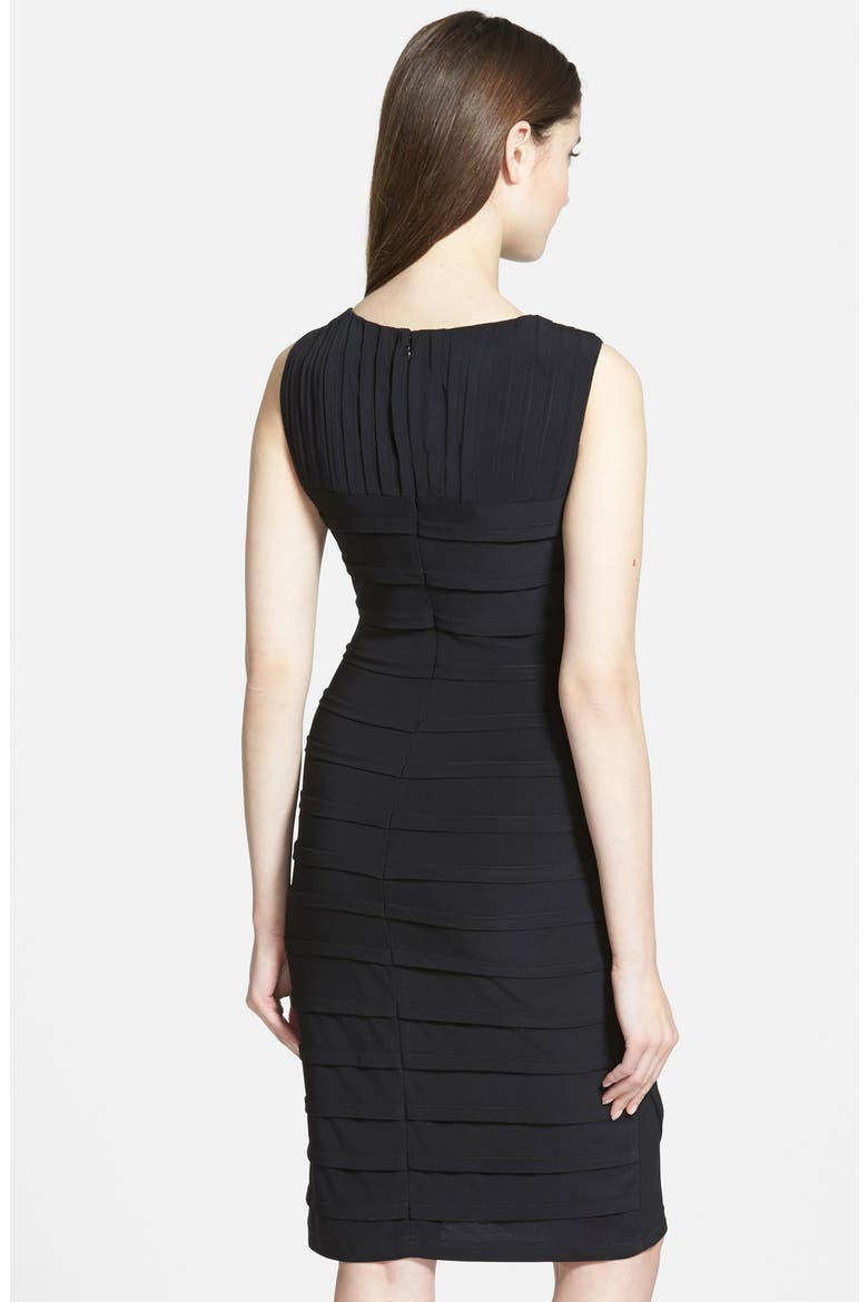 V-Neck Shutter Pleat Sheath Dress, Alternate, color, BLACK