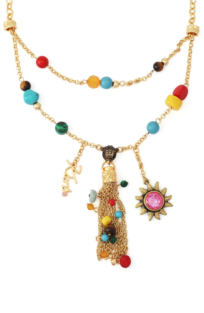 Kurt Geiger London Bead Tassel Layered Necklace, Alternate, color, Gold/ Multi