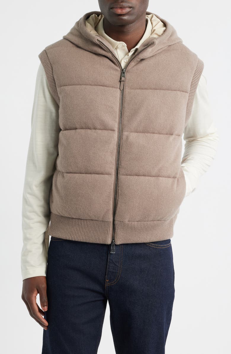BOSS Henrico Quilted Cashmere Hooded Vest, Alternate, color, Open Beige