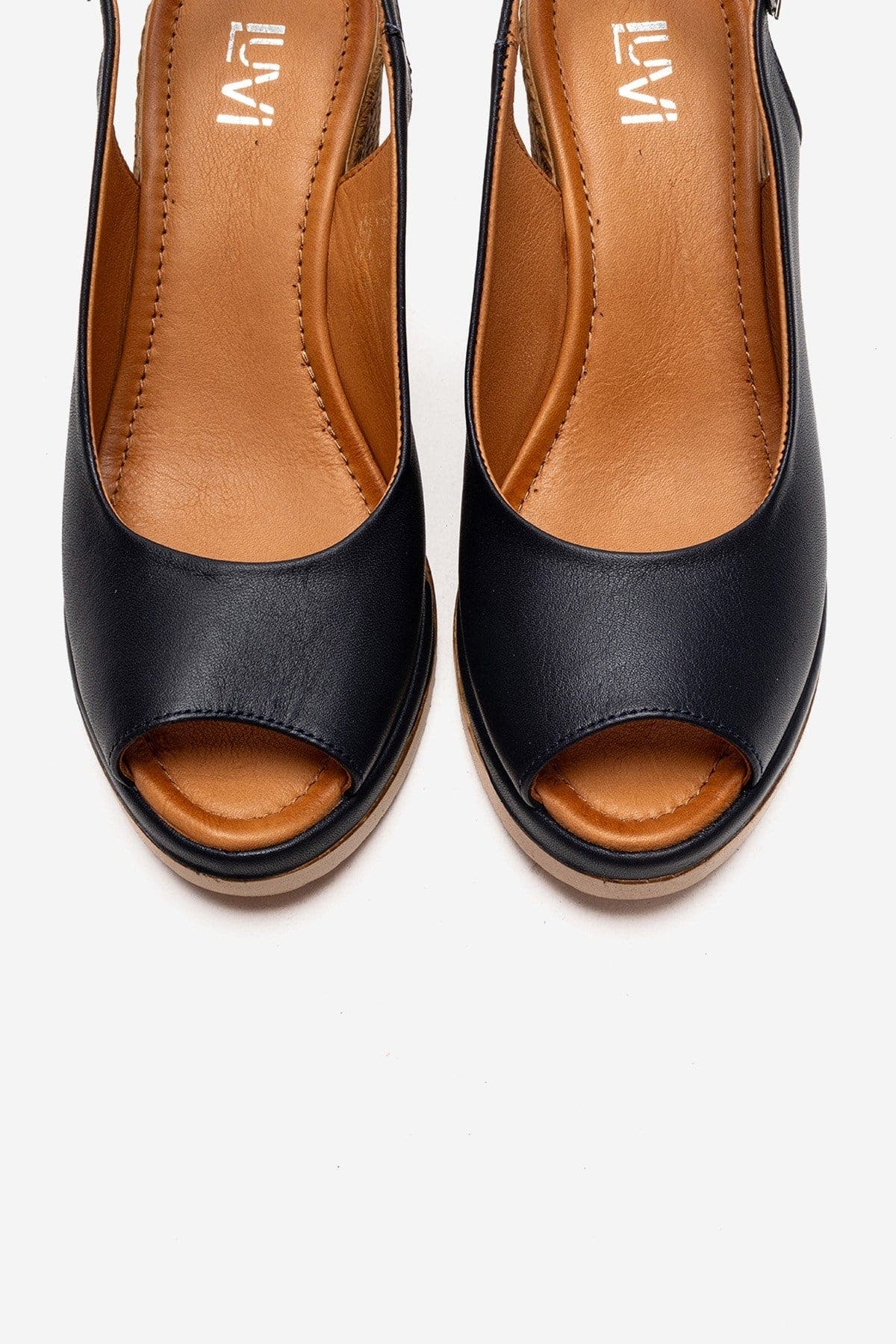 Helina Leather Wedge Sandal, Alternate, color, Navy