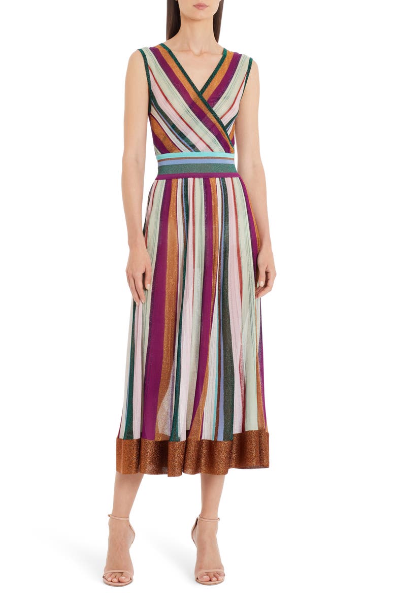 Missoni Metallic Stripe Faux Wrap Midi Sweater Dress, Main, color,