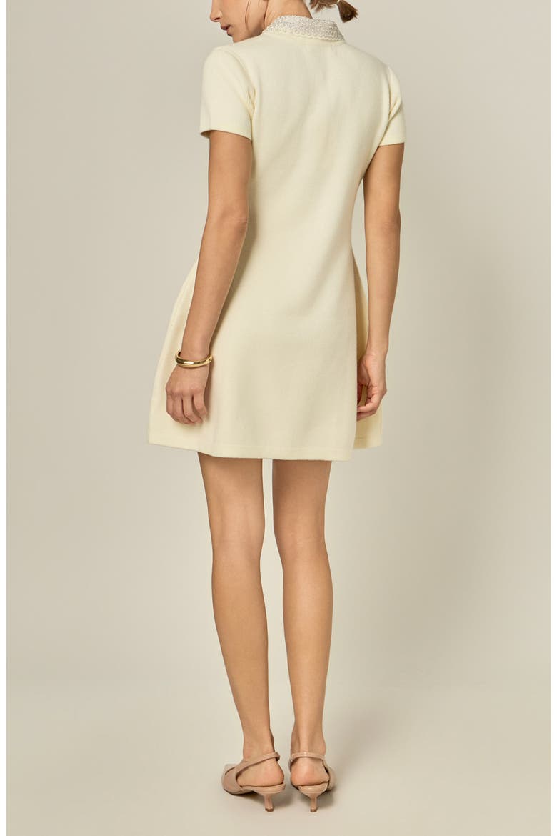 Beaded Collar Knit Fit and Flare Dress, Alternate, color, IVORY