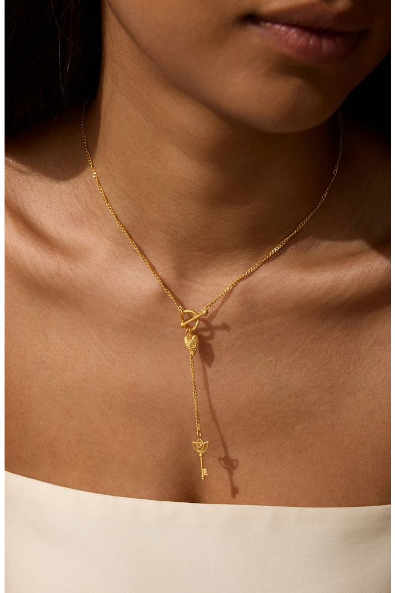 Promise to Love Heart Key Lariat Necklace, Alternate, color, Gold