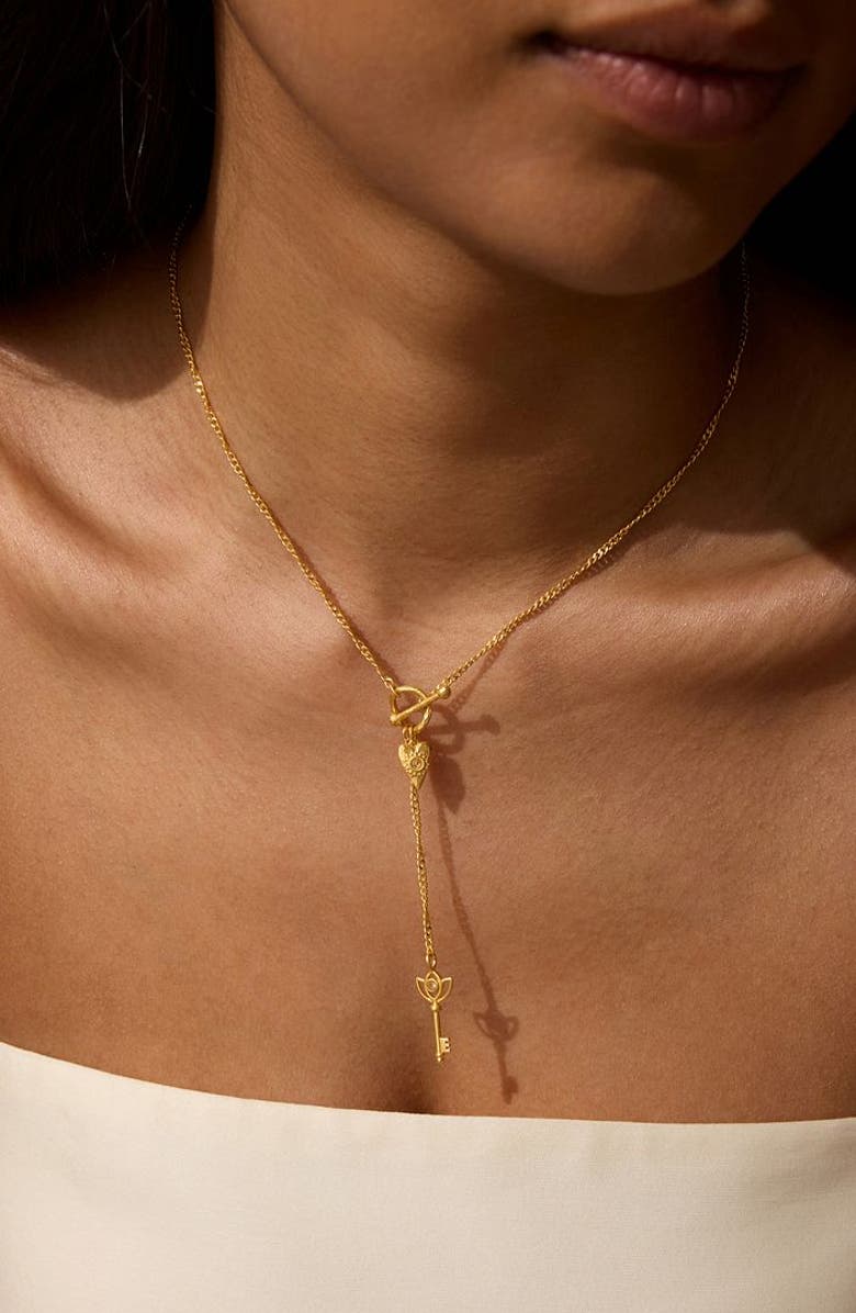Satya Jewelry Promise to Love Heart Key Lariat Necklace, Alternate, color, Gold