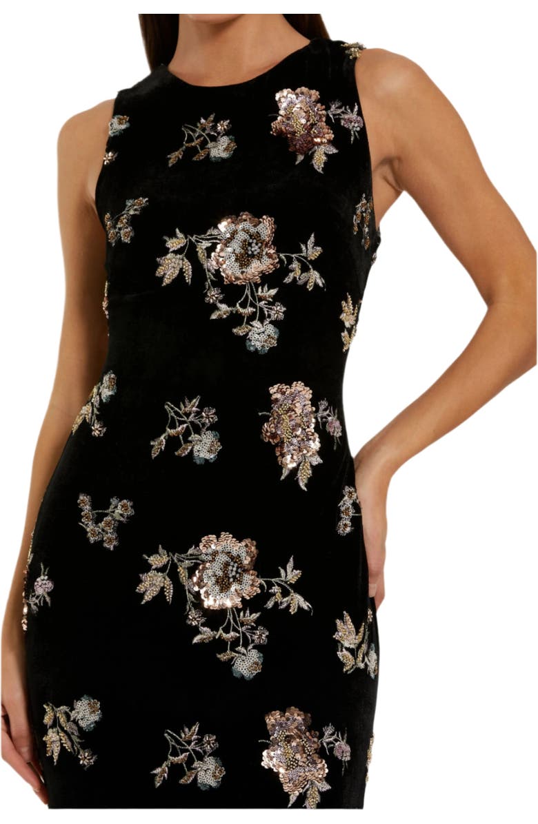 Mac Duggal Embellished Velvet High Neck Sleeveless Gown, Alternate, color, Black Multi