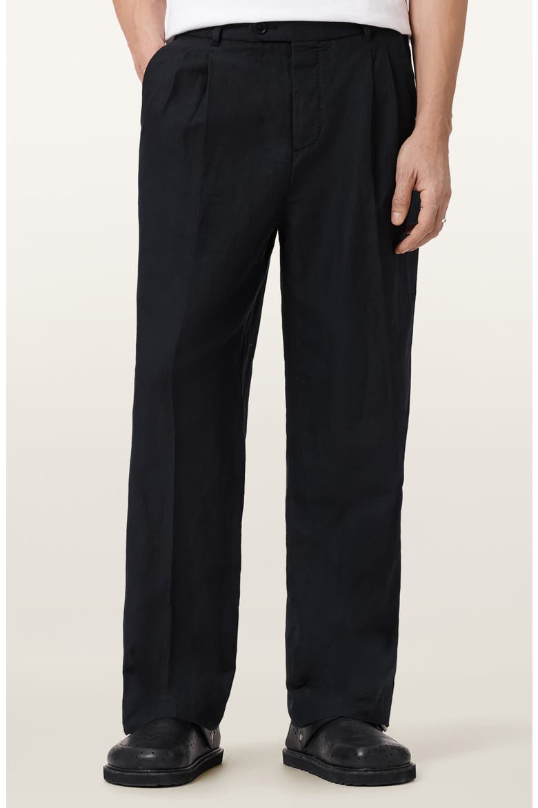 Roland Pleated Cotton & Linen Dress Pants, Alternate, color, FADED BLACK