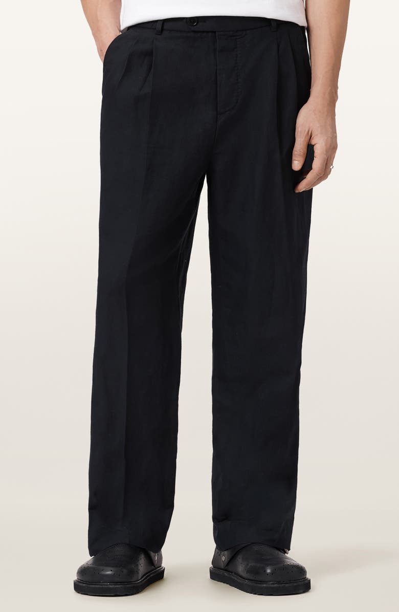 AllSaints Roland Pleated Cotton & Linen Dress Pants, Alternate, color, Faded Black