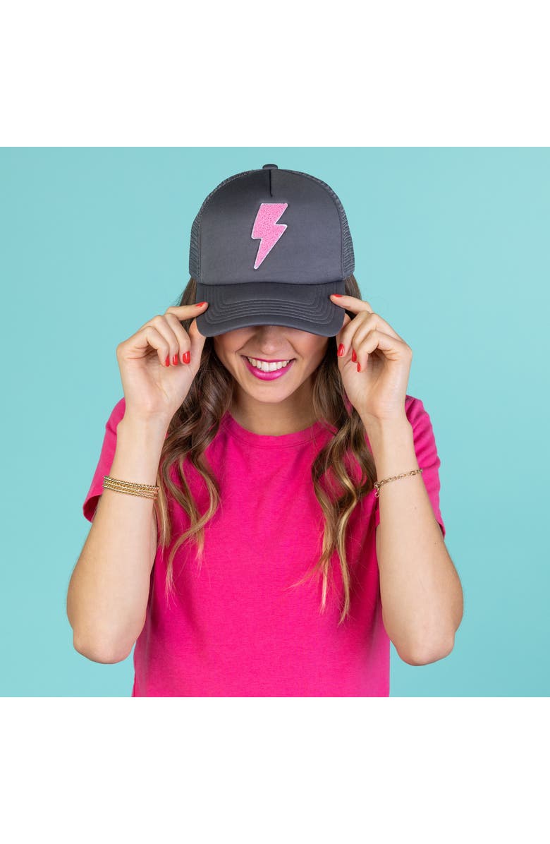 Totalee Gift Bolt Chenille Patch Trucker Hat Cotton Black, Alternate, color, Black