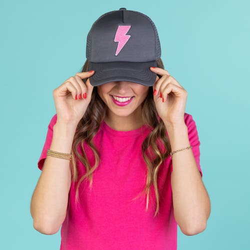 Totalee Gift Bolt Chenille Patch Trucker Hat Cotton Black In Black