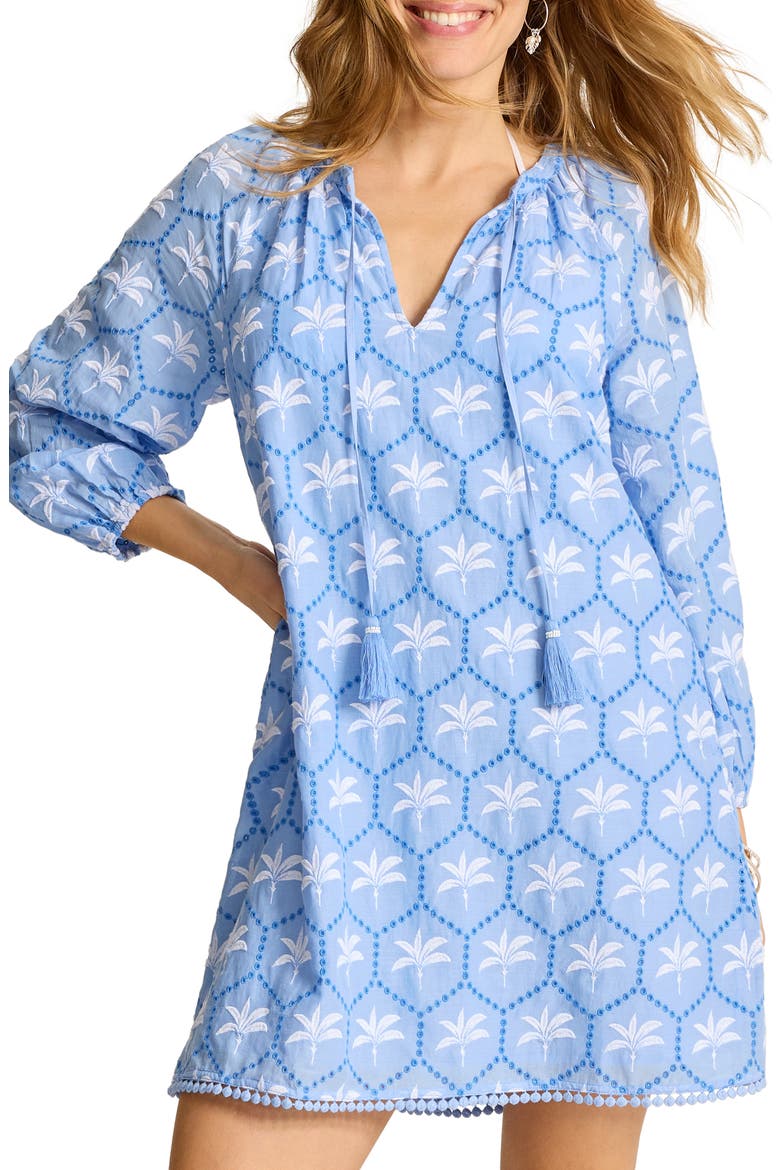 Catalina Coast Eyelet Long Sleeve Cover-Up Dress, Alternate, color, BLUE PARROT