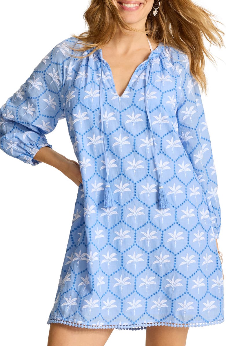 Tommy Bahama Catalina Coast Eyelet Long Sleeve Cover-Up Dress, Alternate, color, Blue Parrot