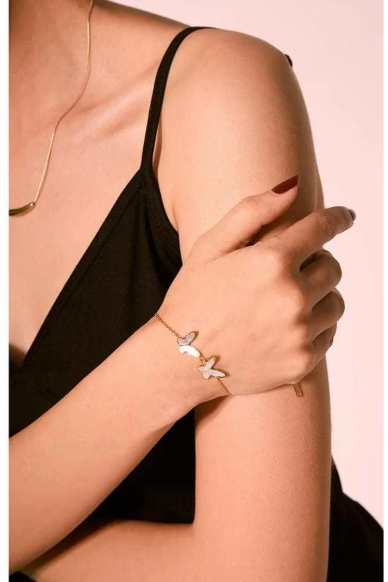 Butterfly Bracelet in Gold with Sea Shell Inlay Bracelet, Alternate, color, Gold