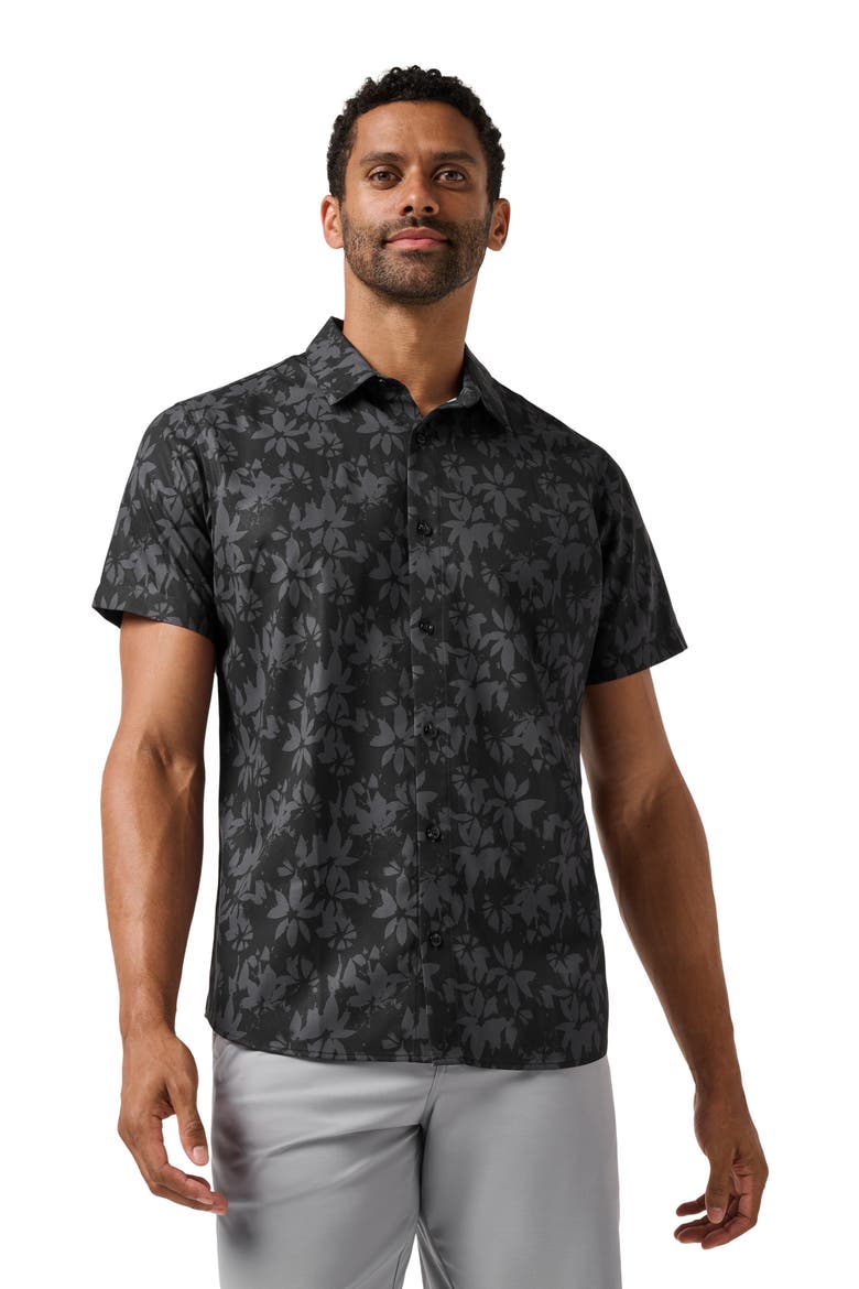 Techwoven Founder Floral Short Sleeve Performance Button-Up Shirt, Alternate, color, BLACK