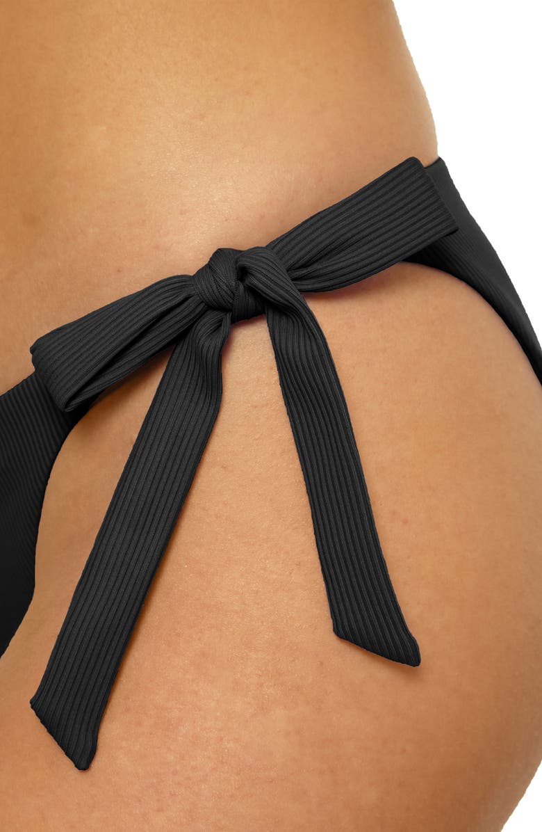 Becca Modern Edge Tie Side Rib Bikini Bottoms, Alternate, color, Black