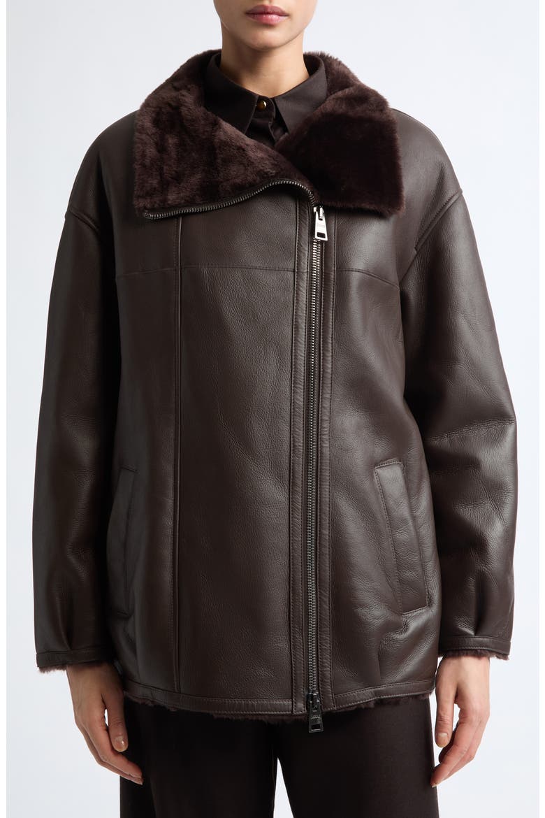Classic Zip Genuine Shearling Jacket, Alternate, color, 8800 DARK BROWN