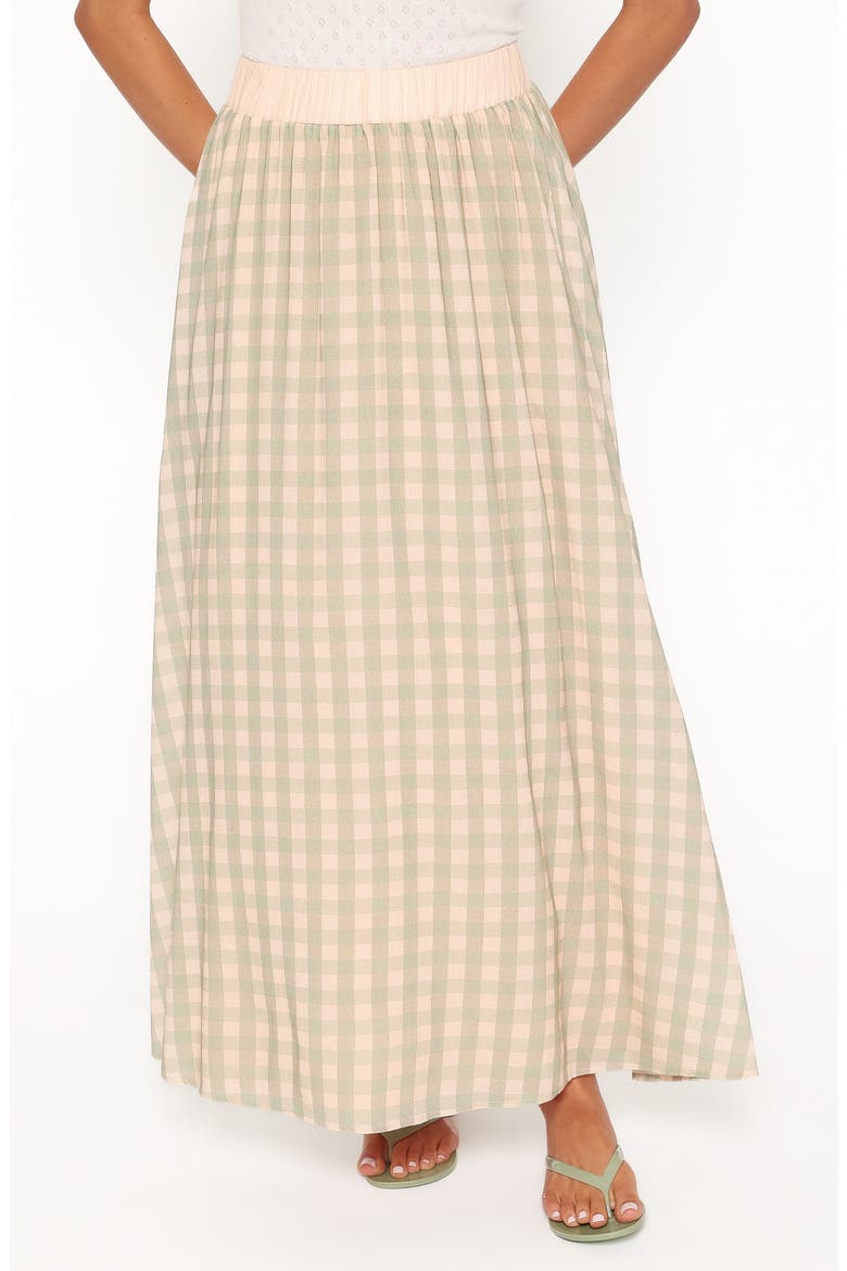 Daroda Gingham Midi Circle Skirt, Main, color, GREEN/ PINK GINGHAM