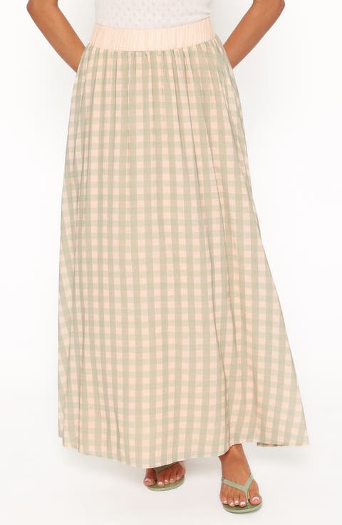Daroda Gingham Midi Circle Skirt