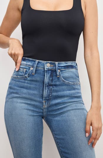 Soft-Tech Good Flare Raw Hem High Waist Ankle Flare Jeans